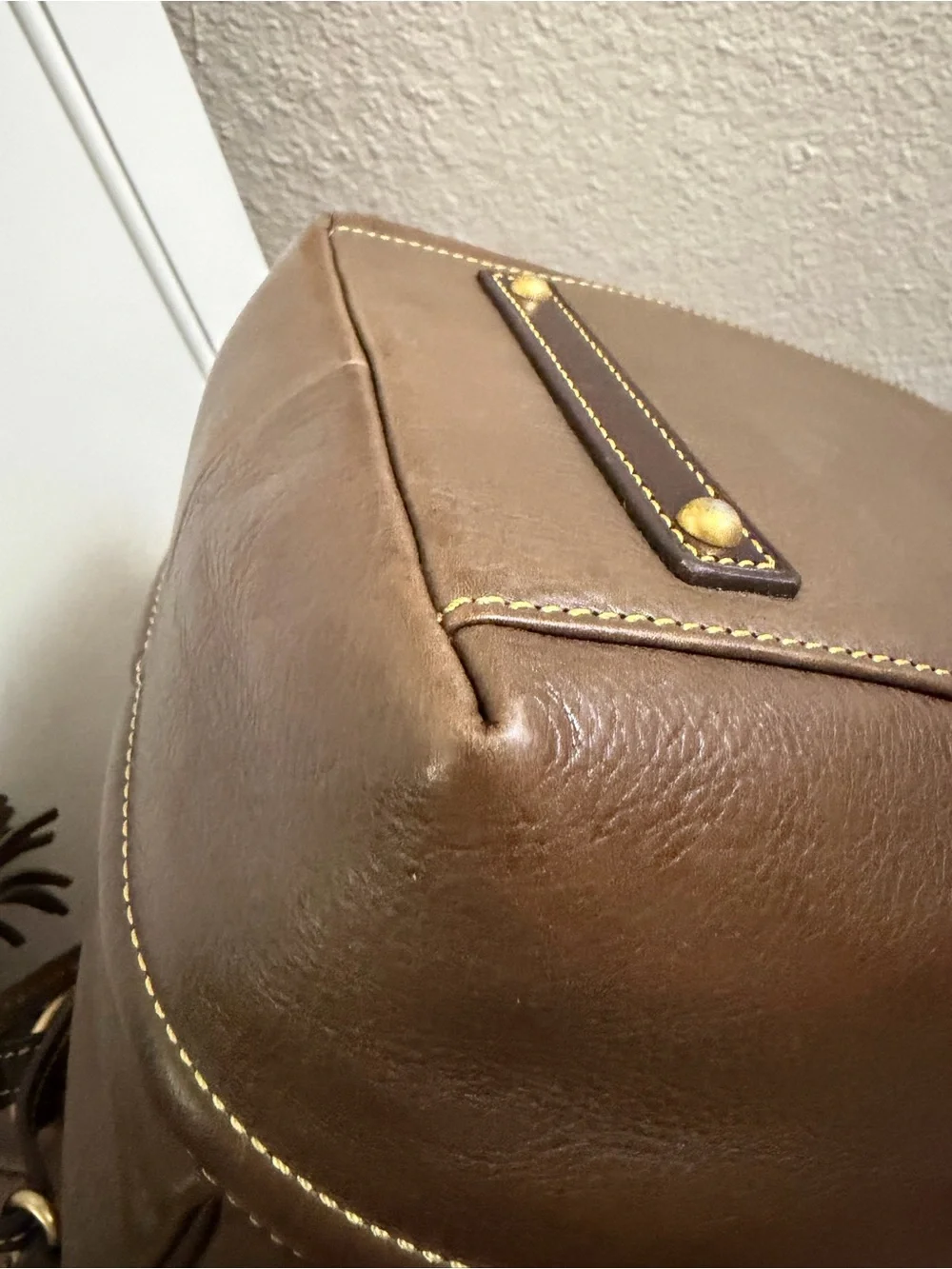 Dooney & Bourke Florentine Buckley Brown Leather Drawstring Satchel with Tassels - Picture 12 of 16